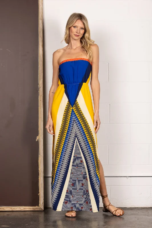 Women's Night-Out Clothes Find Your Unique Flair YELLOW BANDEAU CHEVRON PRINT SIDES SLIT MAXI DRESS D1576 Women's Night-Out Clothes Find Your Unique Flair YELLOW BANDEAU CHEVRON PRINT SIDES SLIT MAXI DRESS D1576