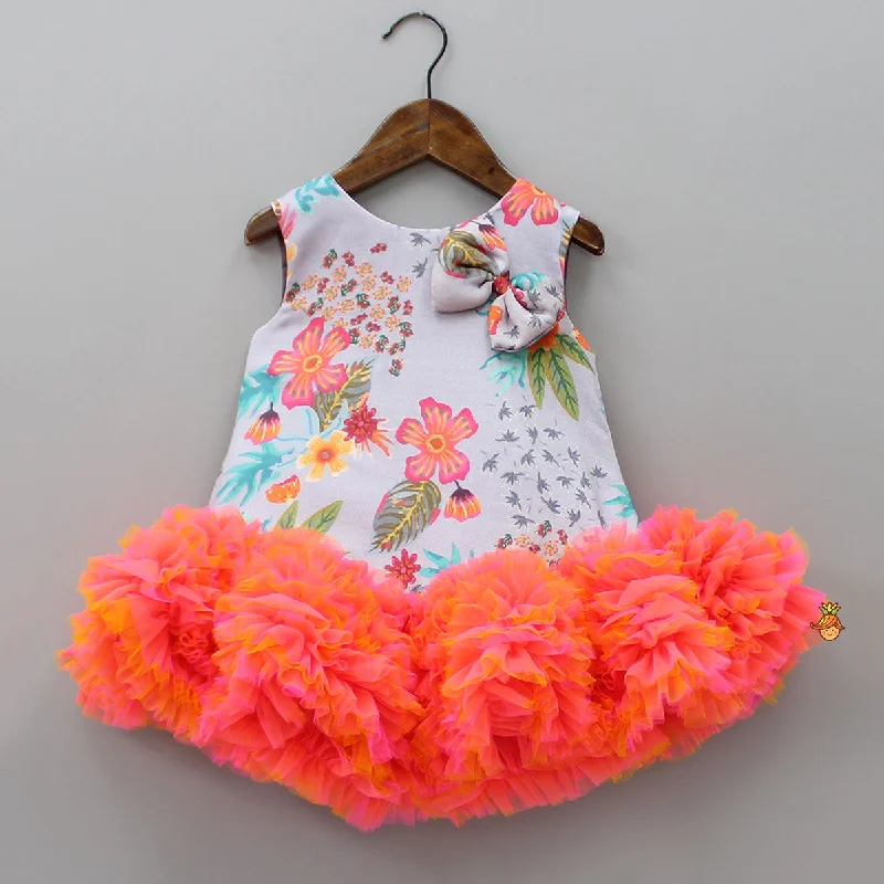 Casual Apparel For Women Sporty Fashion Offers Grey Floral Printed Dress With Ruffle Hem Casual Apparel For Women Sporty Fashion Offers Grey Floral Printed Dress With Ruffle Hem