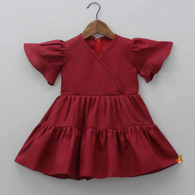 Women's Vacation Outfit Chic & Cozy Collection Red Tiered Knee Length Dress