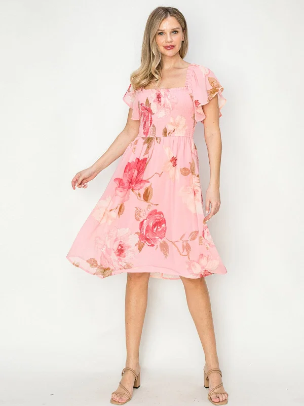 Women's Functional Outdoor Garments Ride The Style Wave WOMEN'S SHORT SLEEVES SQUARE NECK SMOCK FLORAL MIDI DRESS Women's Functional Outdoor Garments Ride The Style Wave WOMEN'S SHORT SLEEVES SQUARE NECK SMOCK FLORAL MIDI DRESS