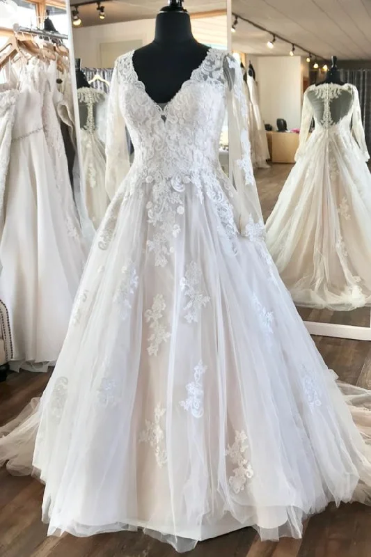 Women's Contemporary Clothing Hot Trends Modest Long Sleeve Lace Wedding Dress