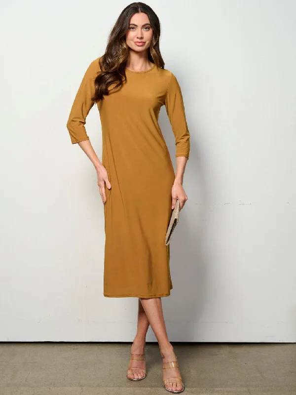 Comfortable Garments For Women Fast Fashion Favorites WOMEN'S 3/4 SLEEVES SOLID MIDI DRESS