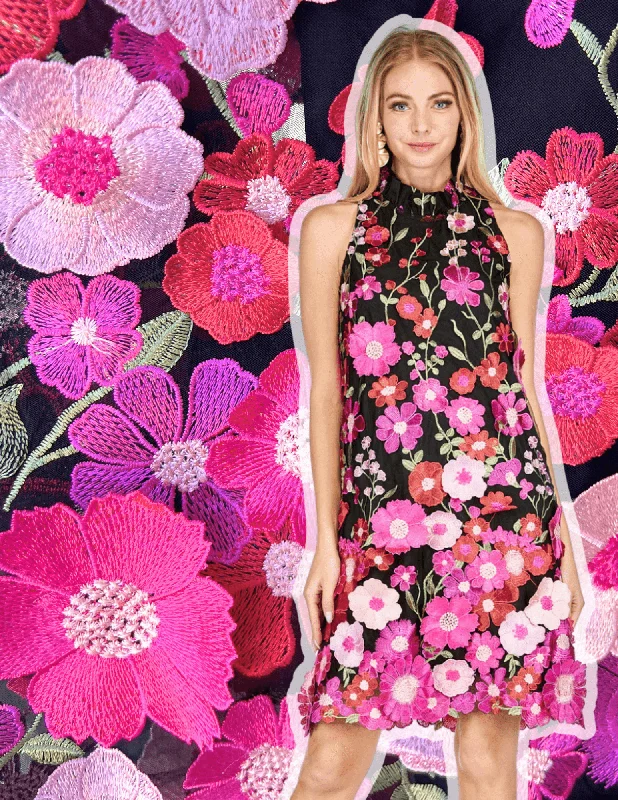 Women's Elegant Formal Outfit Trend Alert Pink Florals Appliqué Dress