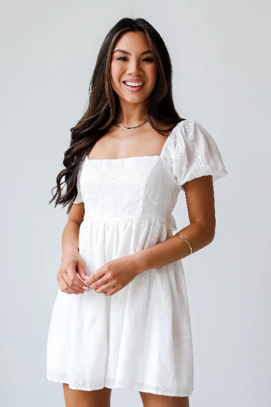 Women's Clothes For Special Occasions Modern Chic Discounts FINAL SALE - Breezy Approach White Eyelet Romper