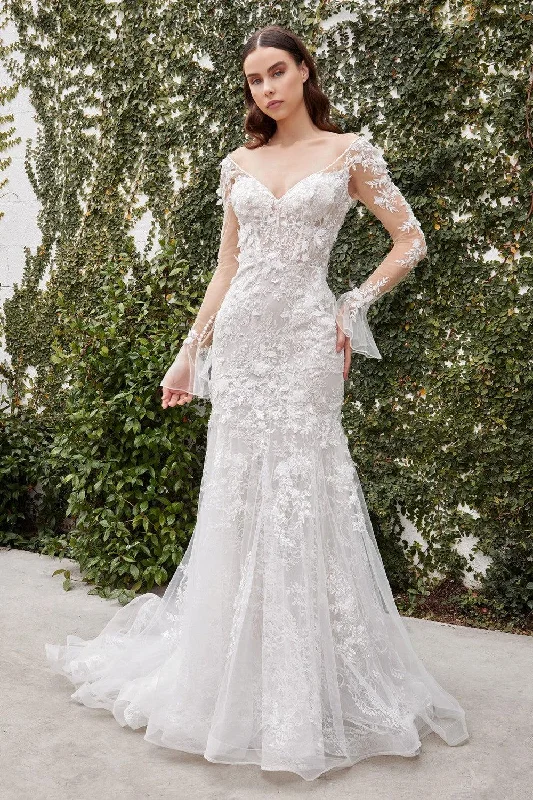 Women's Travel Apparel Chic And Trendy Cinderella Divine A1073W Sheer Sleeves Long Wedding Dress