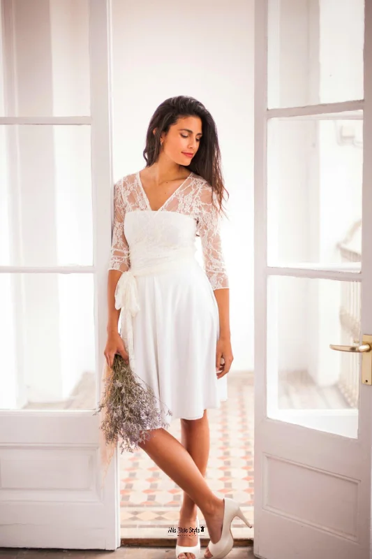 Women's Layered Outfit Chic & Modern Sales Knee Length Half Sleeves High Quality French Lace Wedding Dress Women's Layered Outfit Chic & Modern Sales Knee Length Half Sleeves High Quality French Lace Wedding Dress
