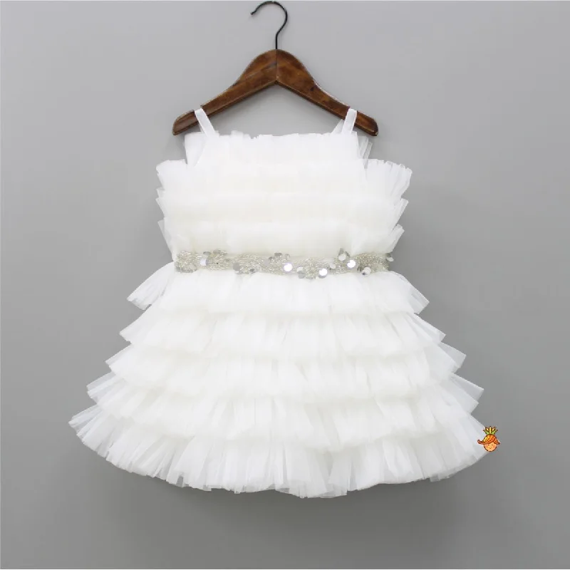 Women's High-Fashion Garments Minimalist Fashion Sale Stunning Ruffled White Dress