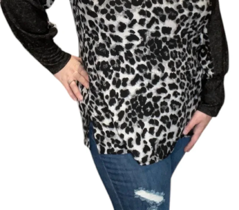 Comfortable Women's Attire Elegant Fashion Offers Snow Leopard Sweater In Charcoal