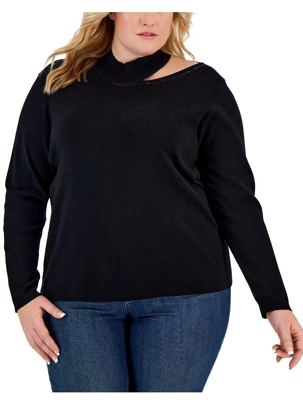 Women's Timeless Attire Best-Sellers Plus Womens Sequined Mock Neck Pullover Sweater