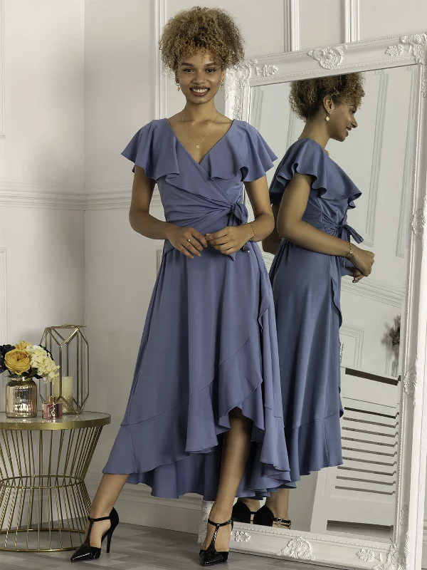 Stylish And Comfortable Clothing For Women Get The Latest Trends Priya Frill Dipped Hem Dress, Steel Blue Stylish And Comfortable Clothing For Women Get The Latest Trends Priya Frill Dipped Hem Dress, Steel Blue