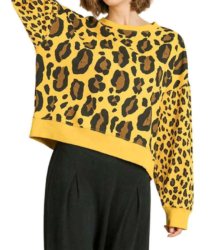 Women's Vacation Attire Chic & Modern Sales Wild Leopard Sweater In Yellow Mix