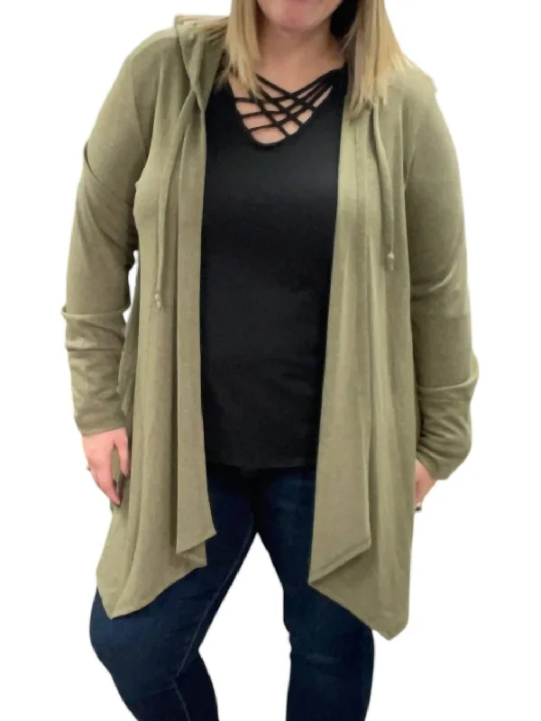 Women's Activewear Attire Vintage Style Deals Long Sleeve Hooded Cardigan In Olive