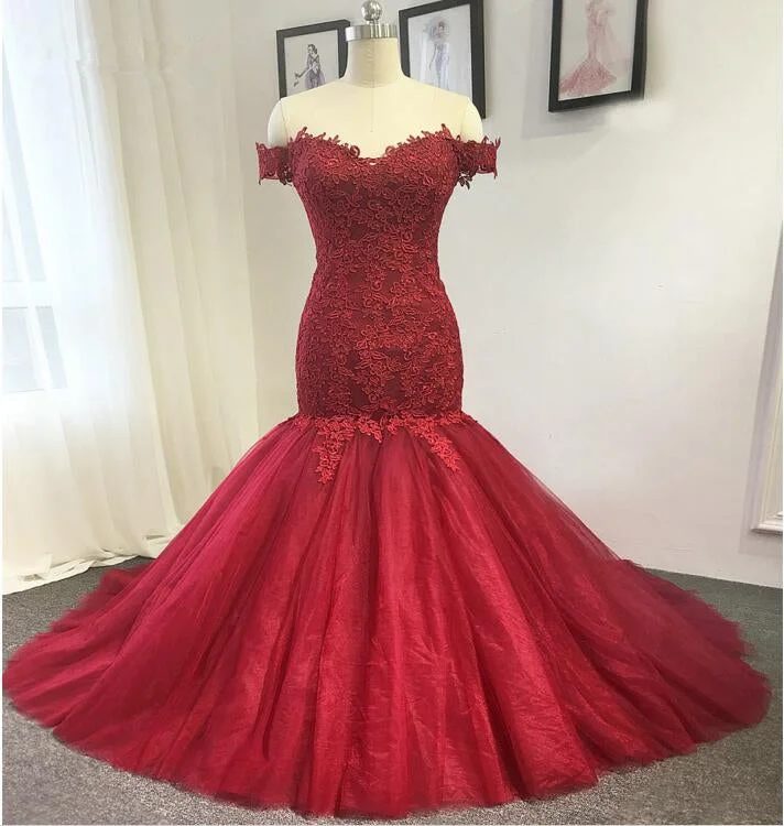 Casual Attire For Women New Styles Just In Mermaid Off Shoulder Sleeves Burgundy Lace Wedding Dress
