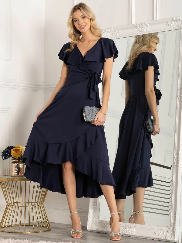 Women's Vacation Garments Catch Every Fashion Trend Jolie Moi Alleigh Frill Maxi Dress, Navy Women's Vacation Garments Catch Every Fashion Trend Jolie Moi Alleigh Frill Maxi Dress, Navy