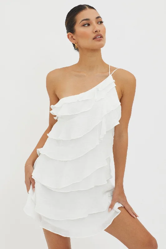 Women's Comfortable Clothes For Weekends Fashion-Forward Offers Arrabel Tiered Ruffle Mini Dress White Women's Comfortable Clothes For Weekends Fashion-Forward Offers Arrabel Tiered Ruffle Mini Dress White