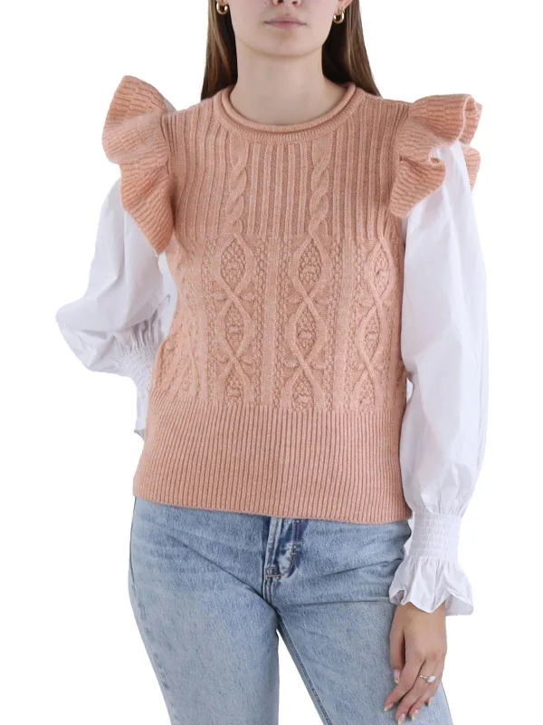 Women's Holiday Attire New Arrivals Womens Layered Ruffled Pullover Sweater