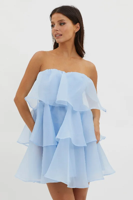 Women's High-Fashion Attire Affordable Luxury Fashion Behati Tiered Layer Mini Dress Blue