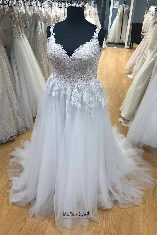 Women's Clothing Latest Fashion Elegant Straps Tulle and Lace Wedding Dress
