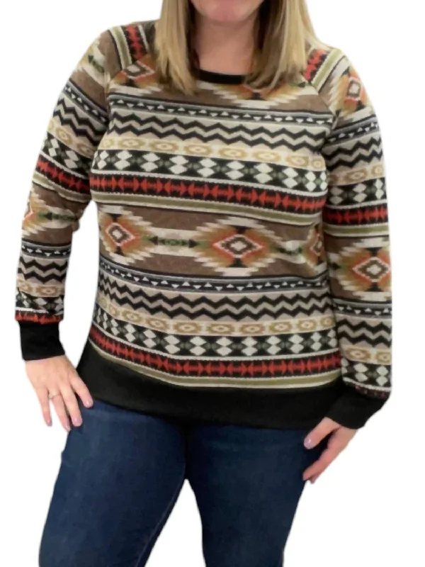 Women's Effortless Casual Outfit Urban Fashion Aztec Weekender Sweater In Charcoal
