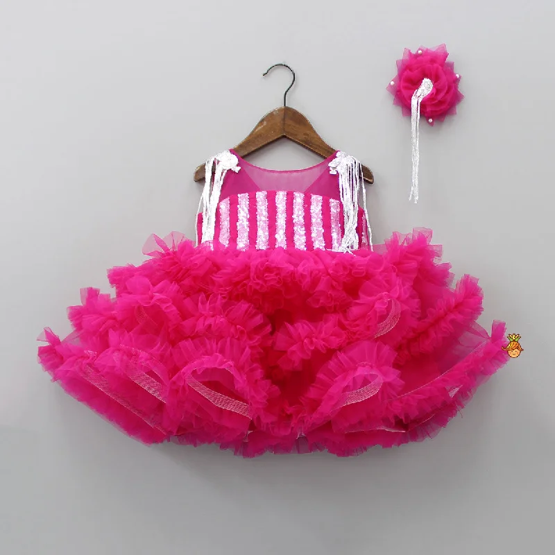 Women's Contemporary Clothing Spring Offer Glamorous Pink Layered Frilled Dress With Hair Clip Women's Contemporary Clothing Spring Offer Glamorous Pink Layered Frilled Dress With Hair Clip