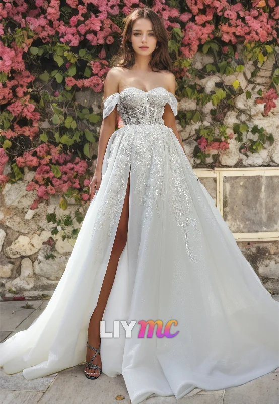 Women's Wardrobe Apparel Fashion Sale Off-Shoulder Strapless Appliques A-Line Wedding Dress