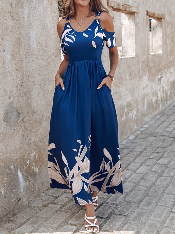 Women's Floral Print Outfit Special Offer For You Printed Cold Shoulder Short Sleeve Maxi Dress Women's Floral Print Outfit Special Offer For You Printed Cold Shoulder Short Sleeve Maxi Dress