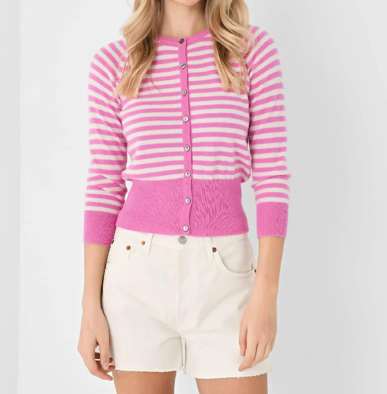 Women's Evening Garments Huge Discounts This Week Stripe Shrunken Cardigan In Peony Cream