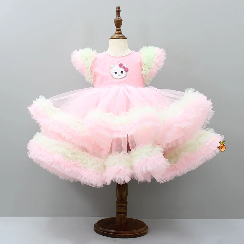 Plus-Size Women's Garments Sophisticated Fashion Pretty Kitty Frills Enhanced And Layered Pink Net Dress Plus-Size Women's Garments Sophisticated Fashion Pretty Kitty Frills Enhanced And Layered Pink Net Dress