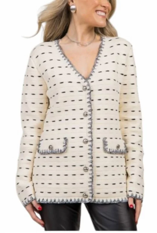 Women's Clothes And Apparel Sets Break Fashion Norms Button Down Cardigan In Cream/blk Women's Clothes And Apparel Sets Break Fashion Norms Button Down Cardigan In Cream/blk