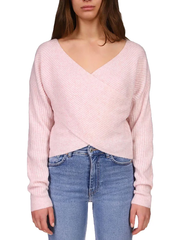 Women's Transitional Garments Stay Ahead In Style Womens Waffle V-Neck Wrap Sweater