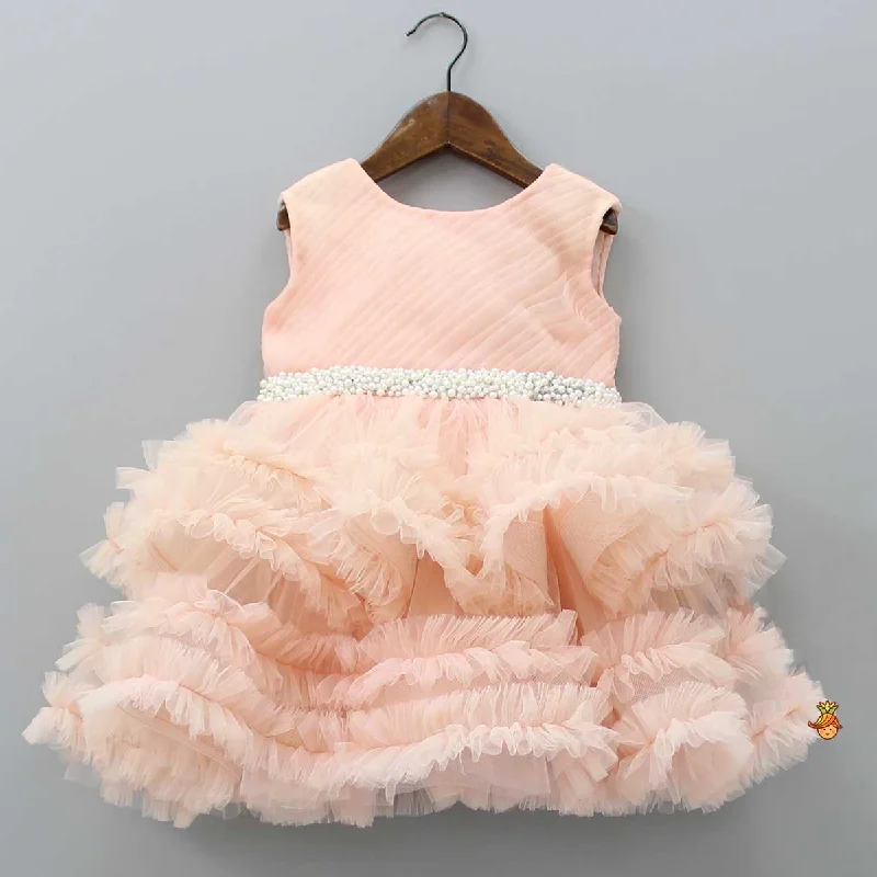 Modern Women's Outfit Buy More, Save More Pin Tuck Yoke Peach Net Dress
