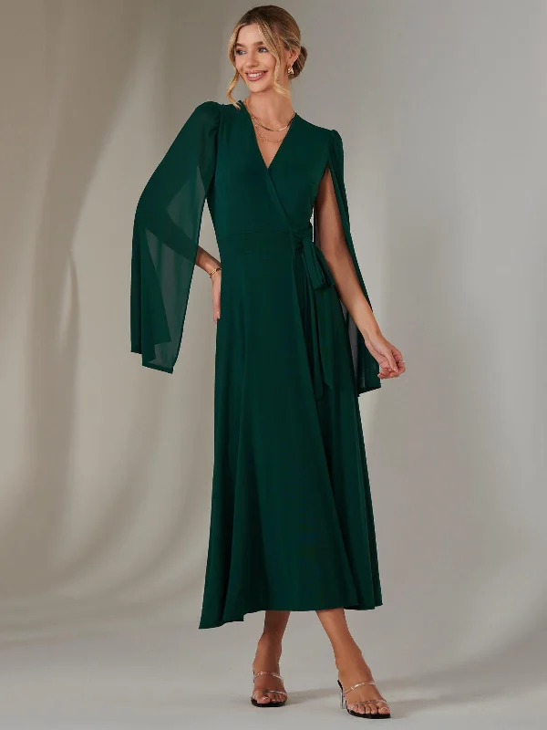 Women's Contemporary Apparel Absurdly Cheap Sale Amira Cape Sleeve Wrapped Maxi Dress, Dark Green