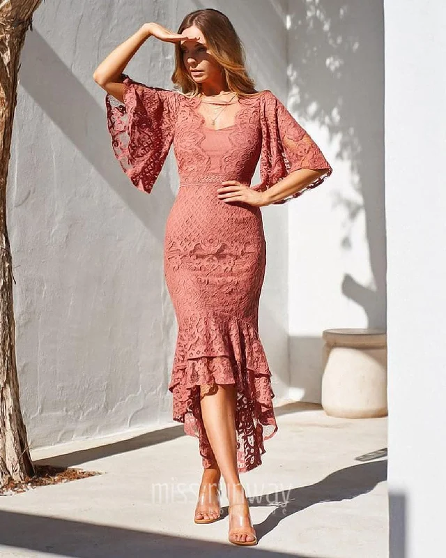 Women's Plus-Size Garments Exclusive Fashion Deals Reyna Lace Midi Dress - Mauve