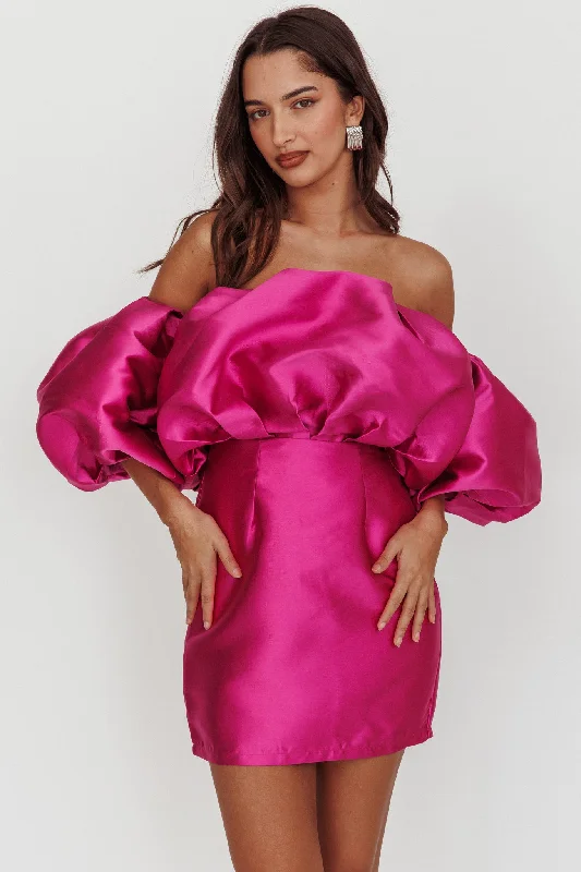 Women's Athletic Garments Hot Trends Dream Time Puffed Neckline Mini Dress Magenta