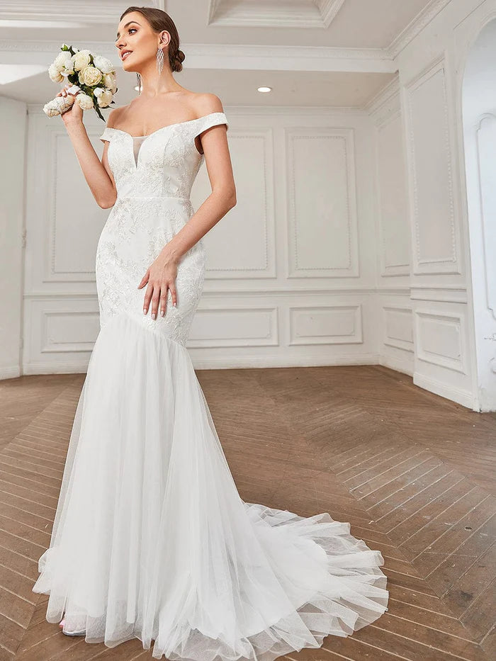 Elegant Clothing For Women Fashion Sale Lace Off the Shoulder Tulle Mermaid Wedding Dress Elegant Clothing For Women Fashion Sale Lace Off the Shoulder Tulle Mermaid Wedding Dress