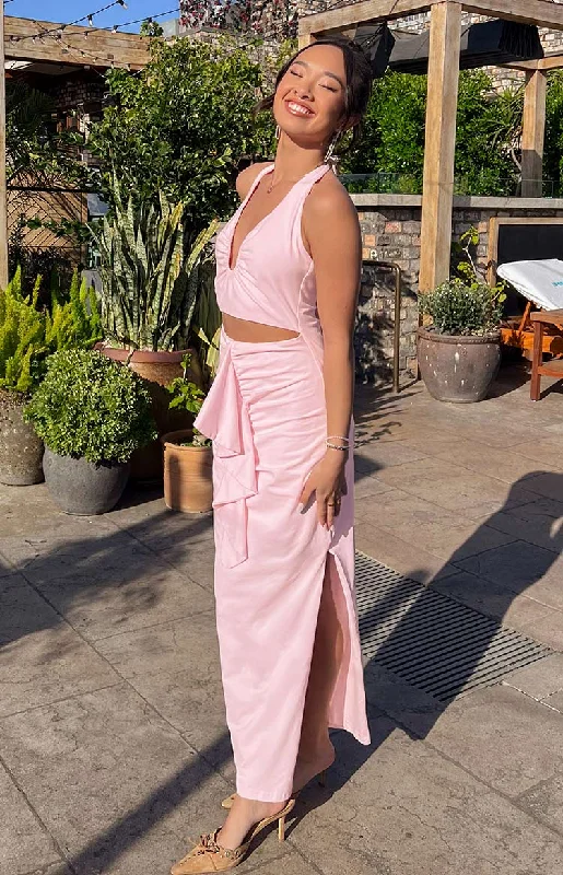 Women's Travel Outfit Set Vintage-Inspired Style Offers Raelynn Pink Maxi Dress