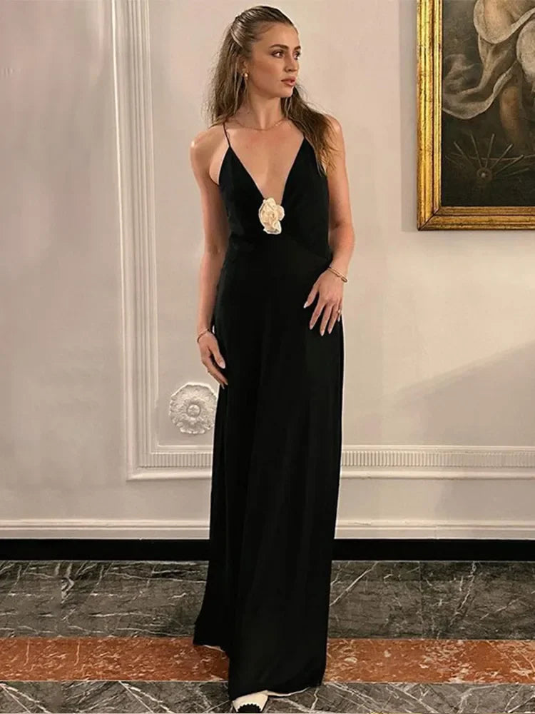 Women's Attire Latest Fashion 3D Flower Spaghetti Strap V-neck Backless Sleeveless Maxi Dresses 2024 Summer Ladies New Maxi Dress Women's Attire Latest Fashion 3D Flower Spaghetti Strap V-neck Backless Sleeveless Maxi Dresses 2024 Summer Ladies New Maxi Dress