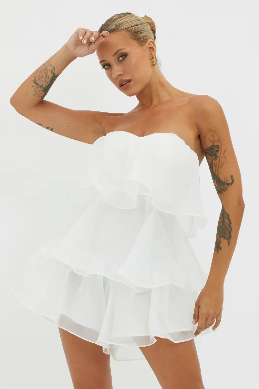 Women's Clothing For Travel Exclusive Discounts Behati Tiered Layer Romper White