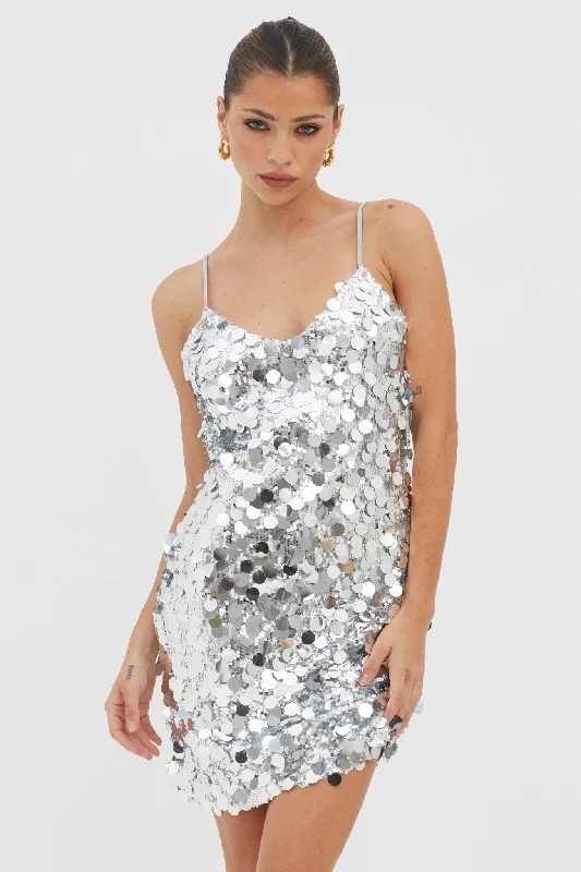 Women's Clothes For Outdoor Events Style Breakthroughs Moon Dust Sequin Mini Dress Silver