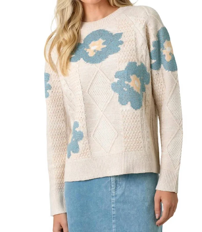 Trendy Athleisure Clothing For Women Feminine Style Promotions Floral Pattern Sweater In Oatmeal Mix Trendy Athleisure Clothing For Women Feminine Style Promotions Floral Pattern Sweater In Oatmeal Mix