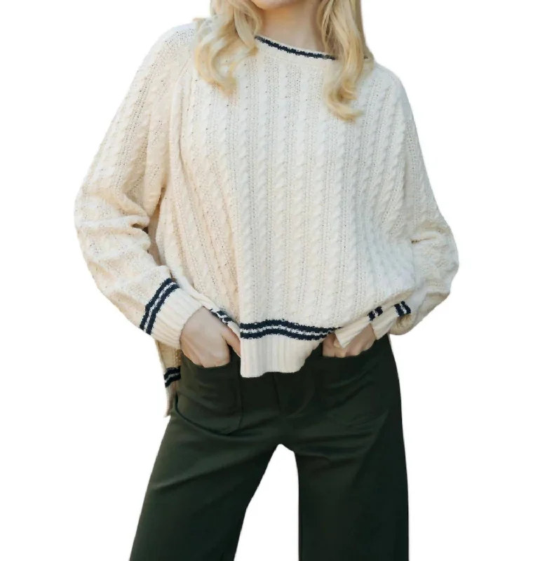 Women's Plus-Size Outfit Fashionable Comfort Promotions Cable Contrast Sweater In Ivory Women's Plus-Size Outfit Fashionable Comfort Promotions Cable Contrast Sweater In Ivory
