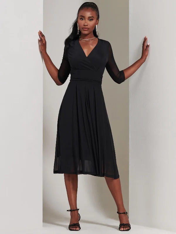 Women's Clothes For Outdoor Events Casual Chic Deals Yuka Mesh Wrap Bodice Midi Dress, Black
