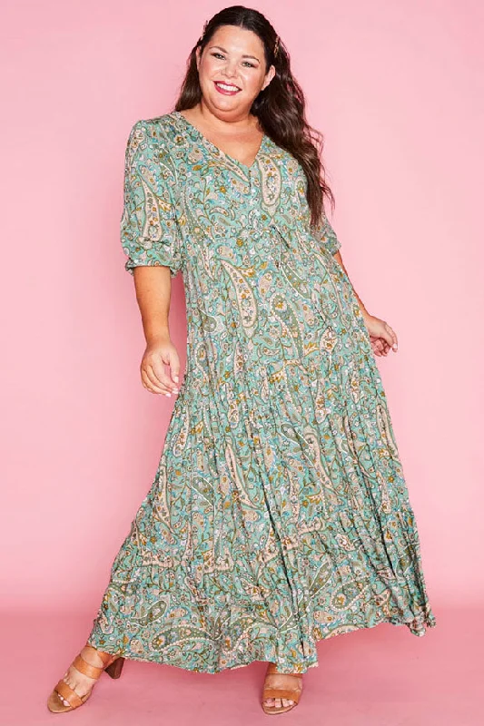 Affordable Women's Attire Exclusive Fashion Deals Adeline Green Paisley Maxi Dress