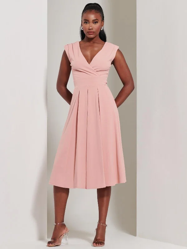 Women's Sporty Clothes Relaxed Style Yuina Scuba Pleated Flare Midi Dress, Pink