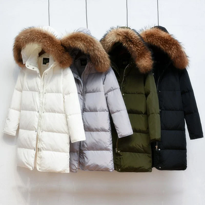 Women's Activewear Apparel 90% White Duck Down Jacket 2018 Female Parkas For Winter Jacket Women Long Thick Parka 100% Natural Raccoon Fur Collar Hood Coat