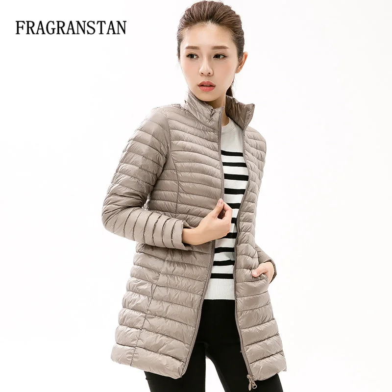 Casual Garments For Women 90% White Duck Down Jacket Women Winter New Fashion Waterproof Light Warm Soft Solid Color Long Coat Large Size Slim Parkas LY87