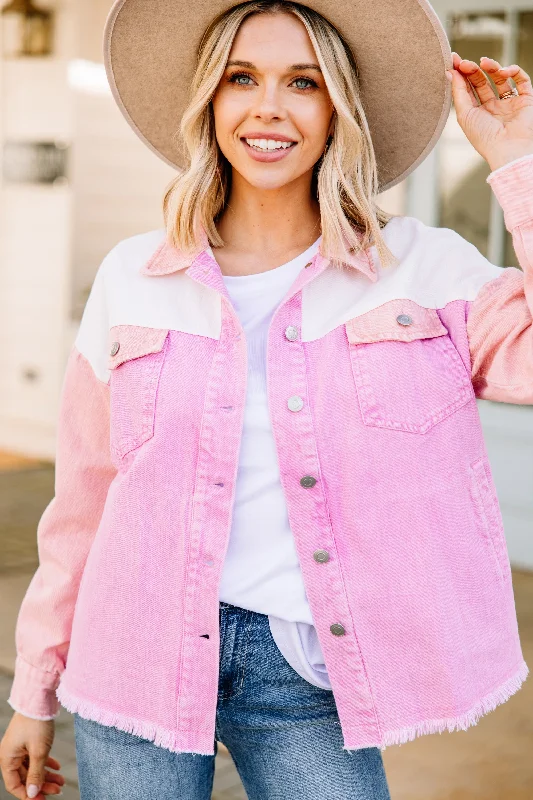 Premium Fashion At Promotional Prices – Limited Time Only With Ease Pink Colorblock Denim Jacket