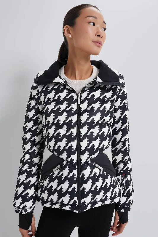 Women's Seasonal Clothes Houndstooth Black and Snow White Ski Duvet Jacket