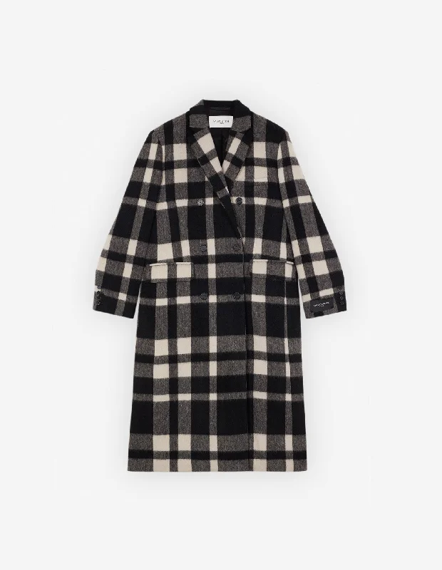 Women's Vintage Clothes Double Breasted Coat Black White Check