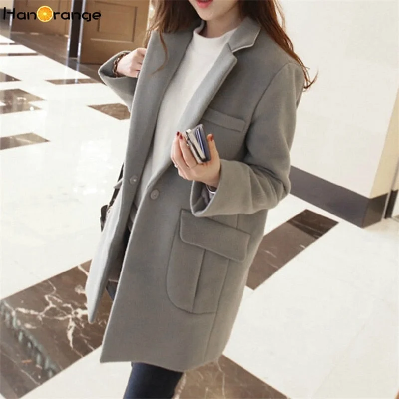 Comfortable Women's Clothing 2018 Women Long Woolen Coat Female Winter New Loose Overcoat Gray/Black/Wine Red S/M/L/XL/XXL